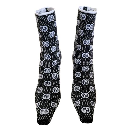 Gucci GG Monogram Technical Jersey Square Toe Ankle Boots Black White 39.5 9.5 - Picture 5 of 12